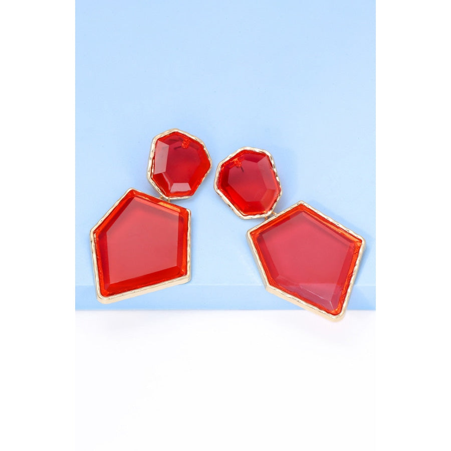 Geometrical Shape Zinc Alloy Frame Resin Dangle Earrings