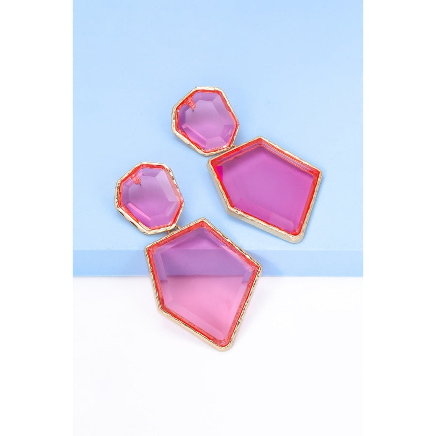 Geometrical Shape Zinc Alloy Frame Resin Dangle Earrings