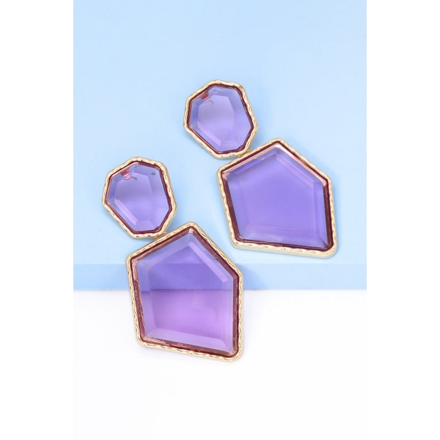 Geometrical Shape Zinc Alloy Frame Resin Dangle Earrings