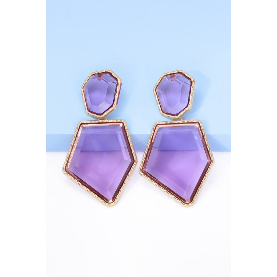 Geometrical Shape Zinc Alloy Frame Resin Dangle Earrings