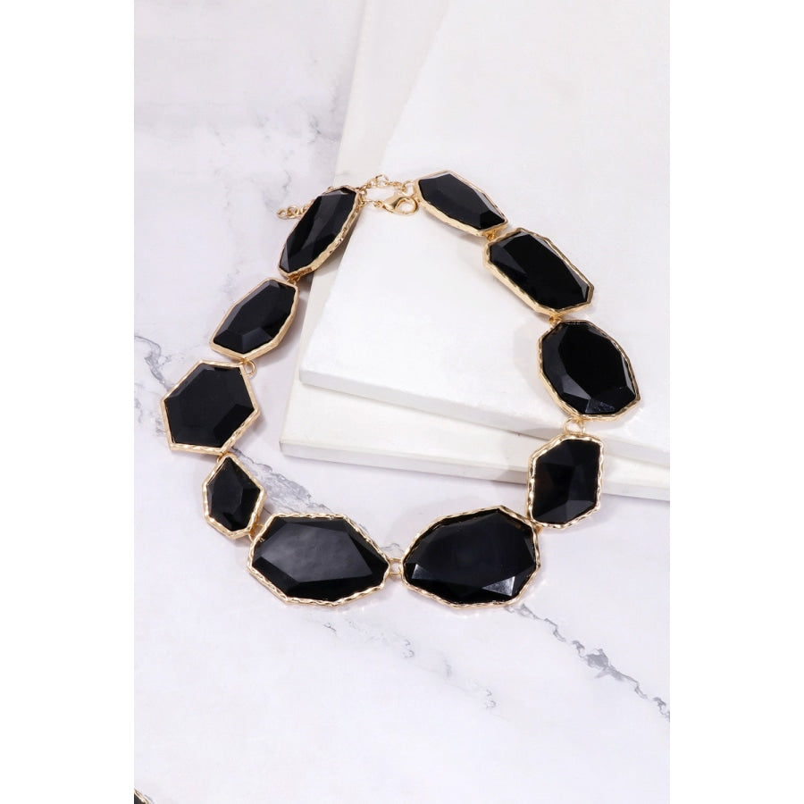 Geometrical Shape Zinc Alloy Frame Resin Necklace Black / One Size