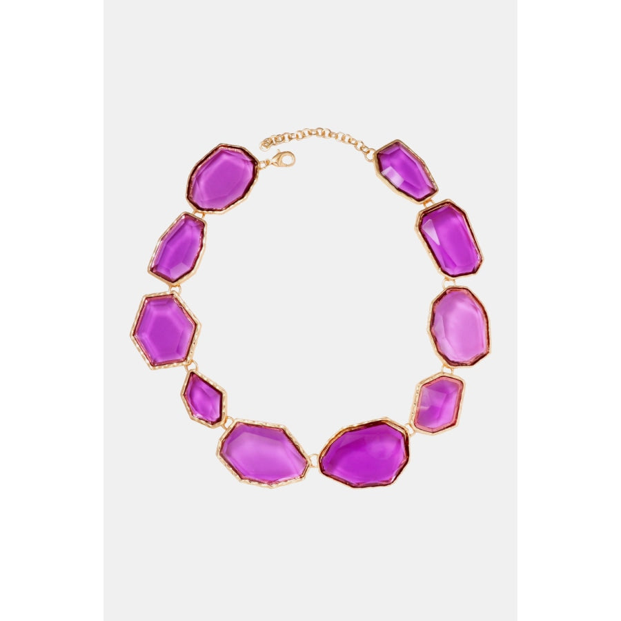 Geometrical Shape Zinc Alloy Frame Resin Necklace Lavender / One Size