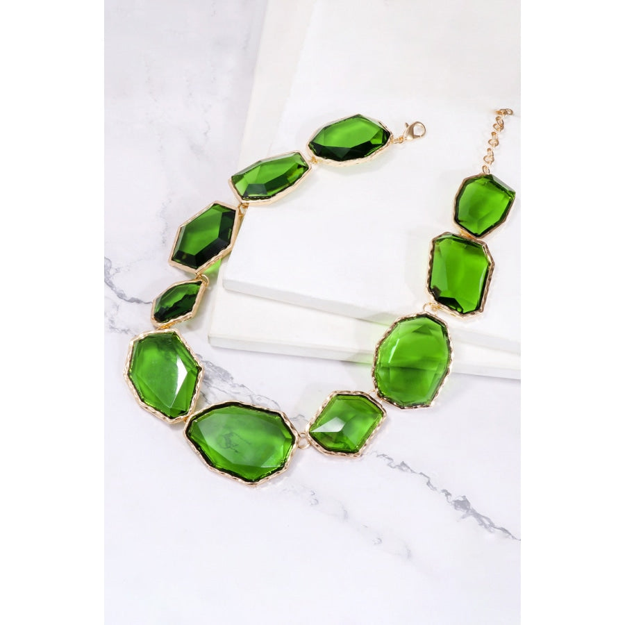 Geometrical Shape Zinc Alloy Frame Resin Necklace Mid Green / One Size