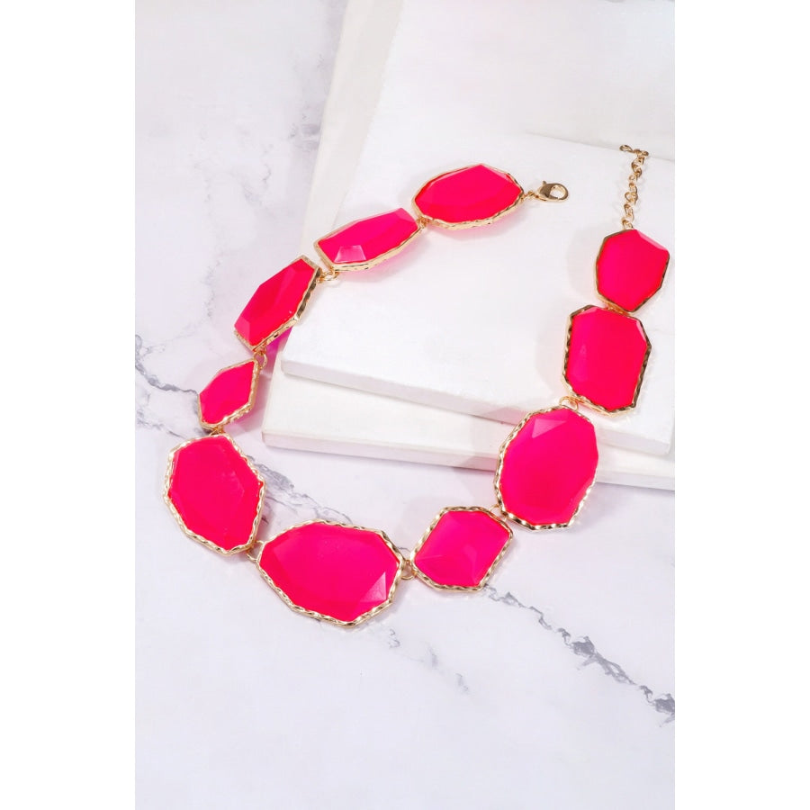 Geometrical Shape Zinc Alloy Frame Resin Necklace Strawberry / One Size