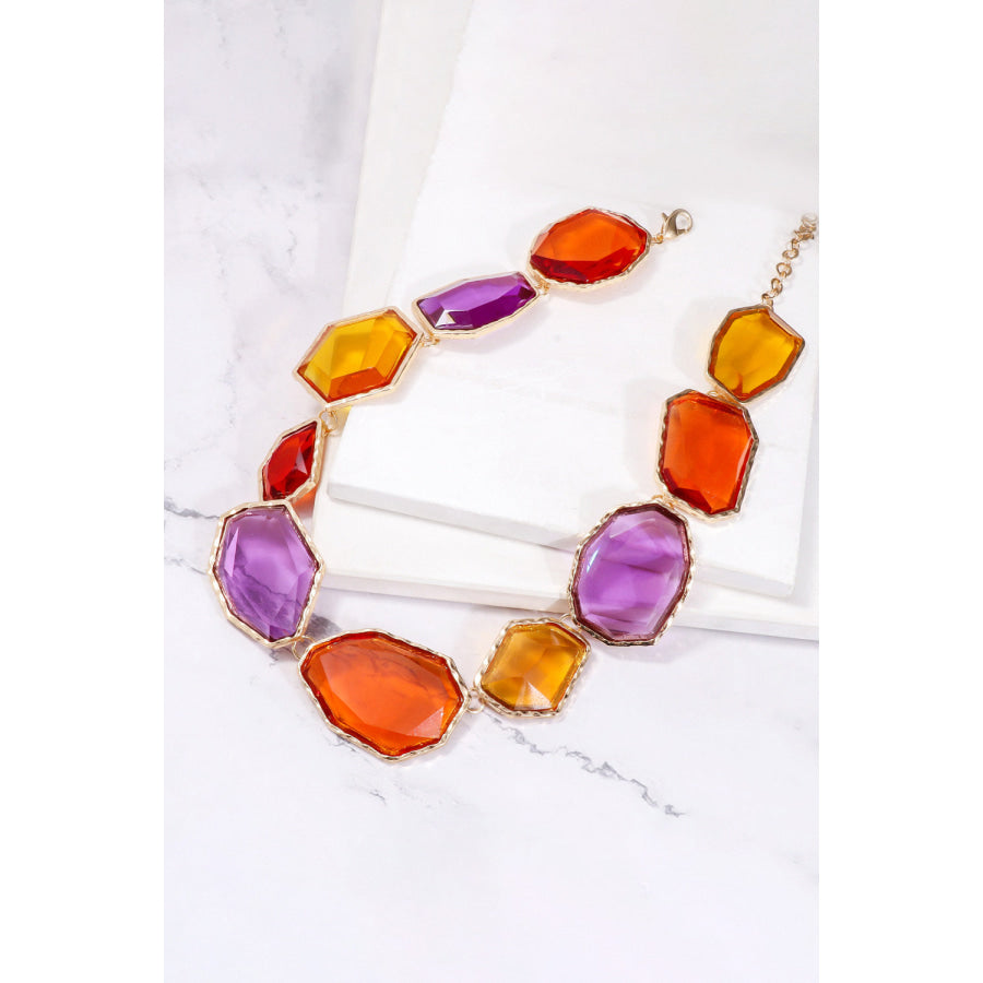 Geometrical Shape Zinc Alloy Frame Resin Necklace Multicolor / One Size