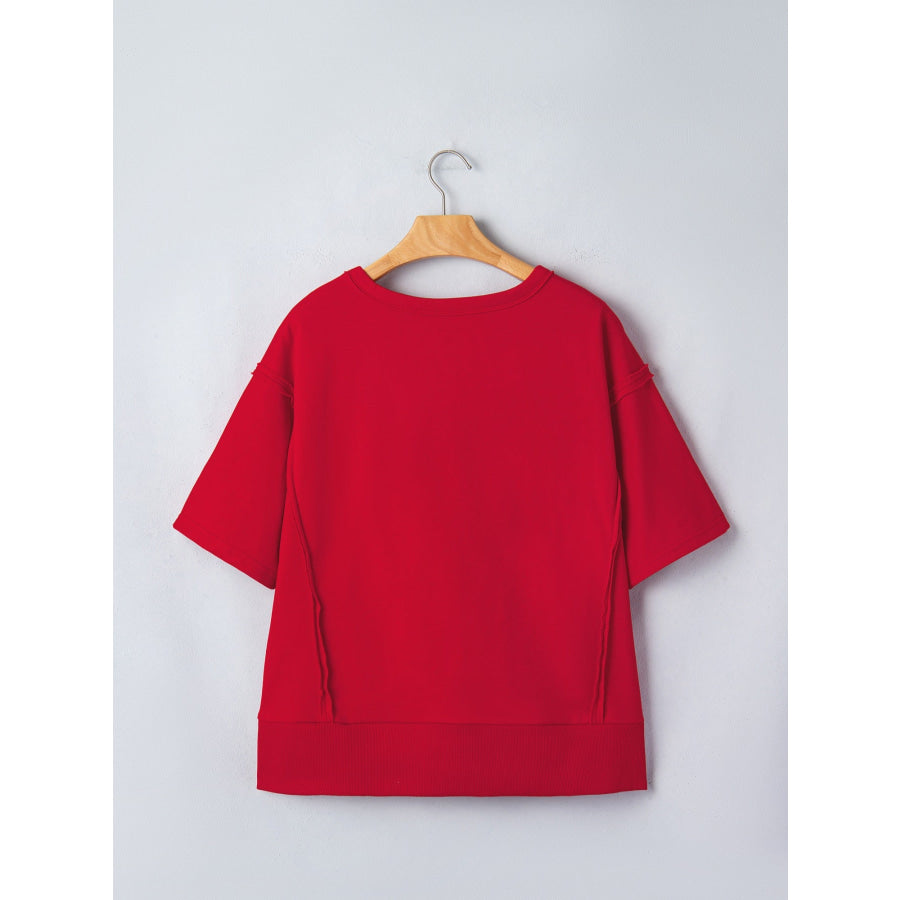GEORGIE Letter Raw Seam Drop Shoulder Loose Tee Apparel and Accessories
