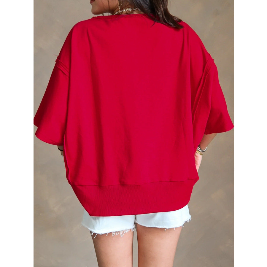 GEORGIE Letter Raw Seam Drop Shoulder Loose Tee Apparel and Accessories