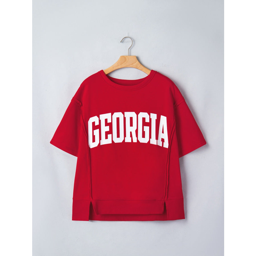 GEORGIE Letter Raw Seam Drop Shoulder Loose Tee Apparel and Accessories
