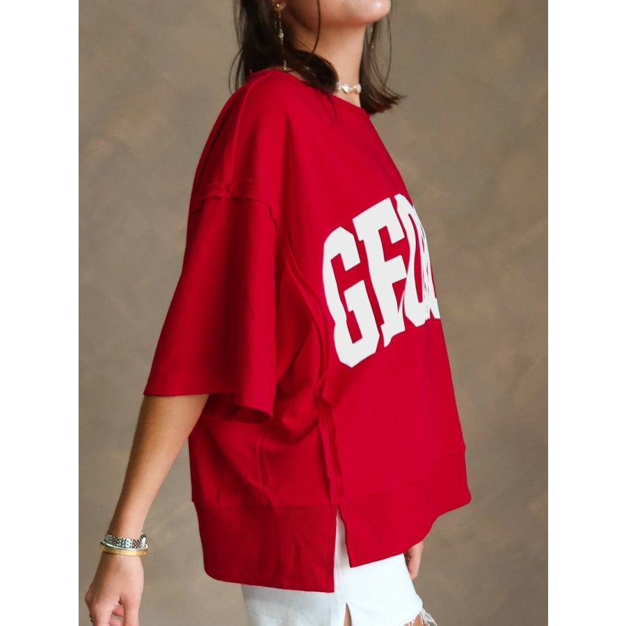 GEORGIE Letter Raw Seam Drop Shoulder Loose Tee Apparel and Accessories