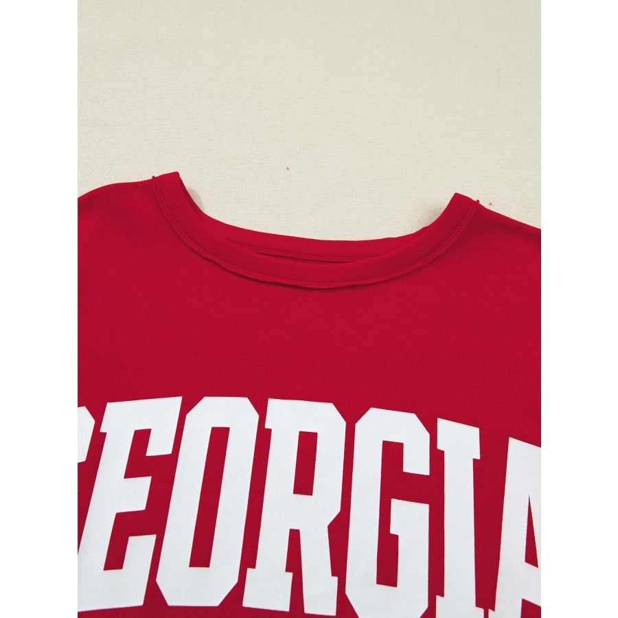 GEORGIE Letter Raw Seam Drop Shoulder Loose Tee Apparel and Accessories