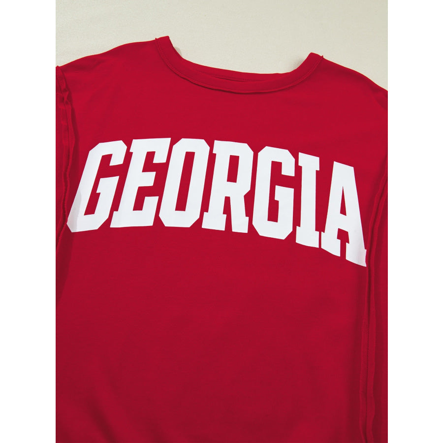 GEORGIE Letter Raw Seam Drop Shoulder Loose Tee Apparel and Accessories