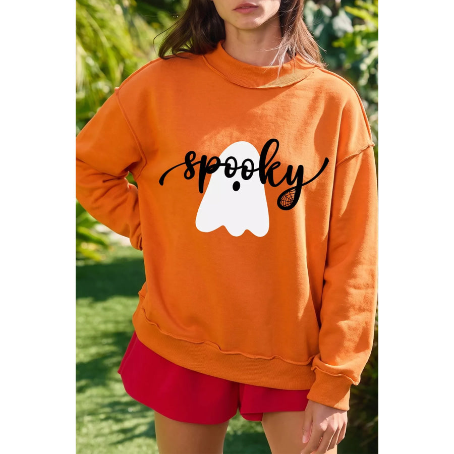 Ghost/ BOO Reversible Print Mock Neck Casual Sweatshirt Apparel and Accessories