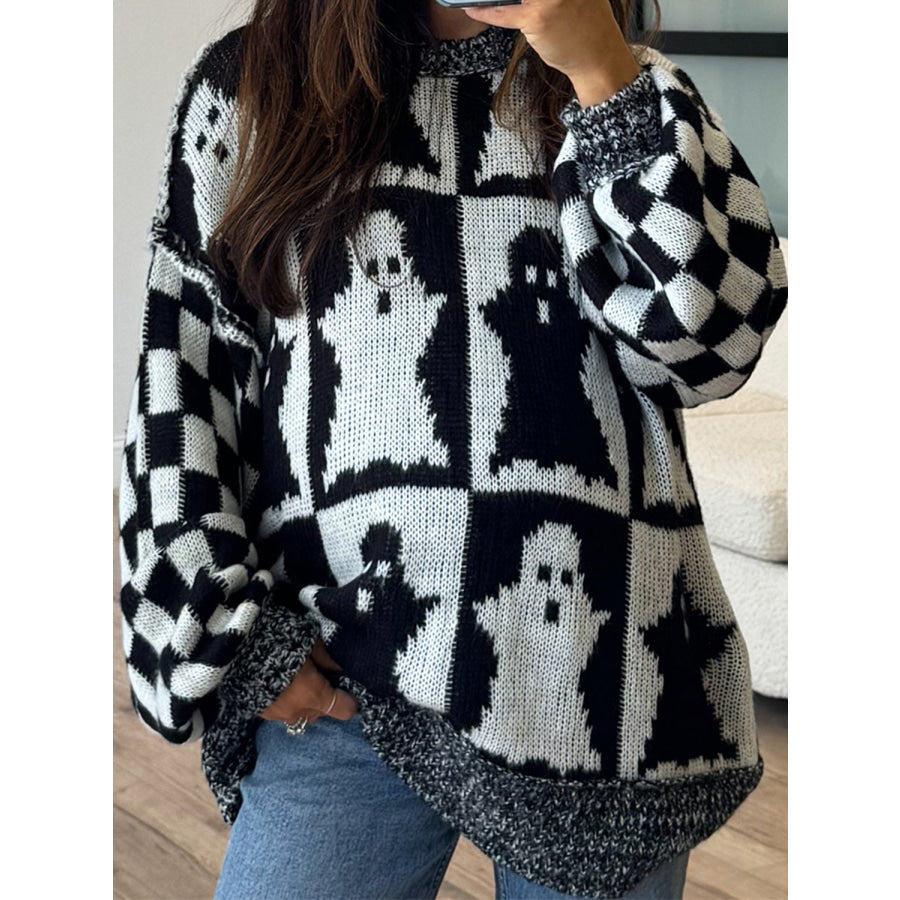 Ghost Dropped Shoulder Long Sleeve Sweater Apparel and Accessories