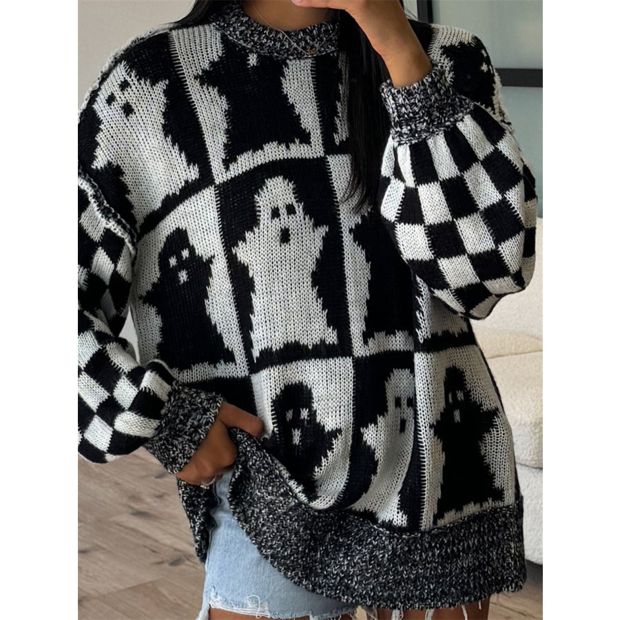 Ghost Dropped Shoulder Long Sleeve Sweater Black / S Apparel and Accessories