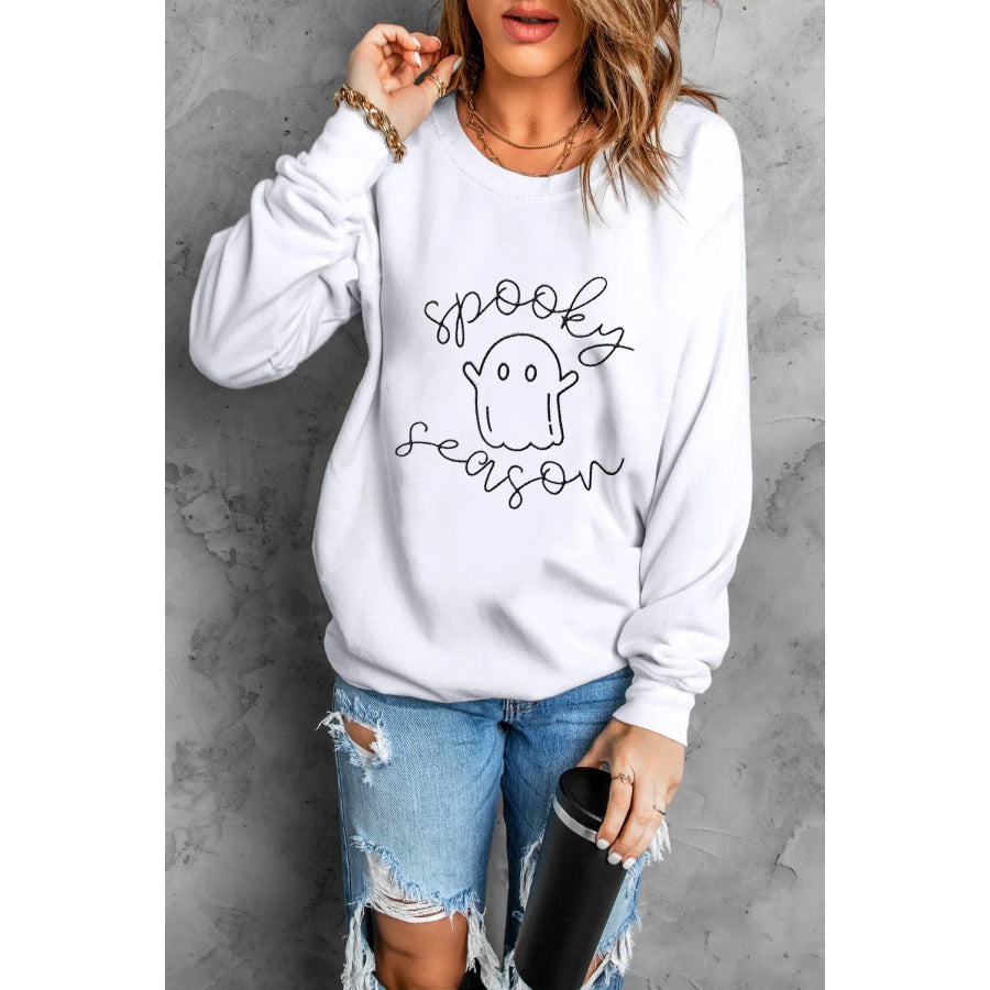 Ghost Graphic Long Sleeve Dropped Shoulder Sweatshirt Apparel and Accessories