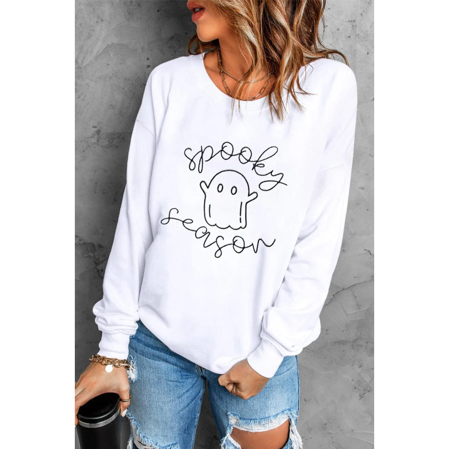 Ghost Graphic Long Sleeve Dropped Shoulder Sweatshirt Apparel and Accessories