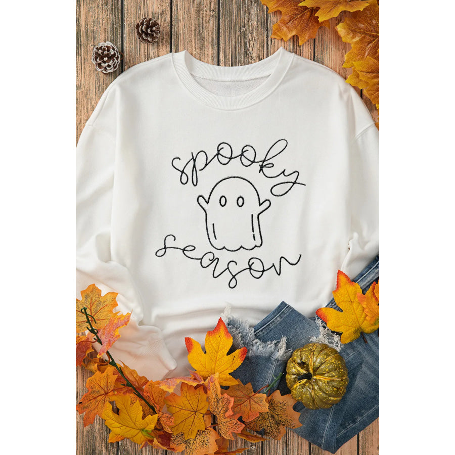 Ghost Graphic Long Sleeve Dropped Shoulder Sweatshirt Apparel and Accessories