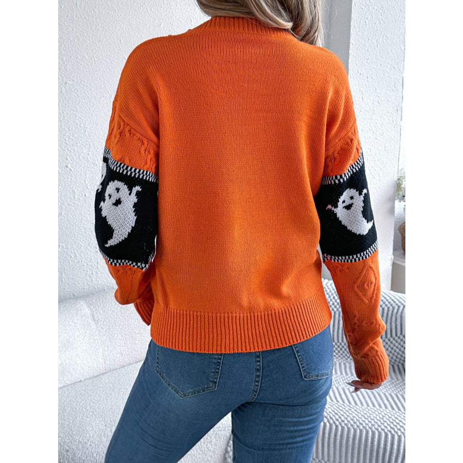 Ghost Round Neck Long Sleeve Sweater Apparel and Accessories