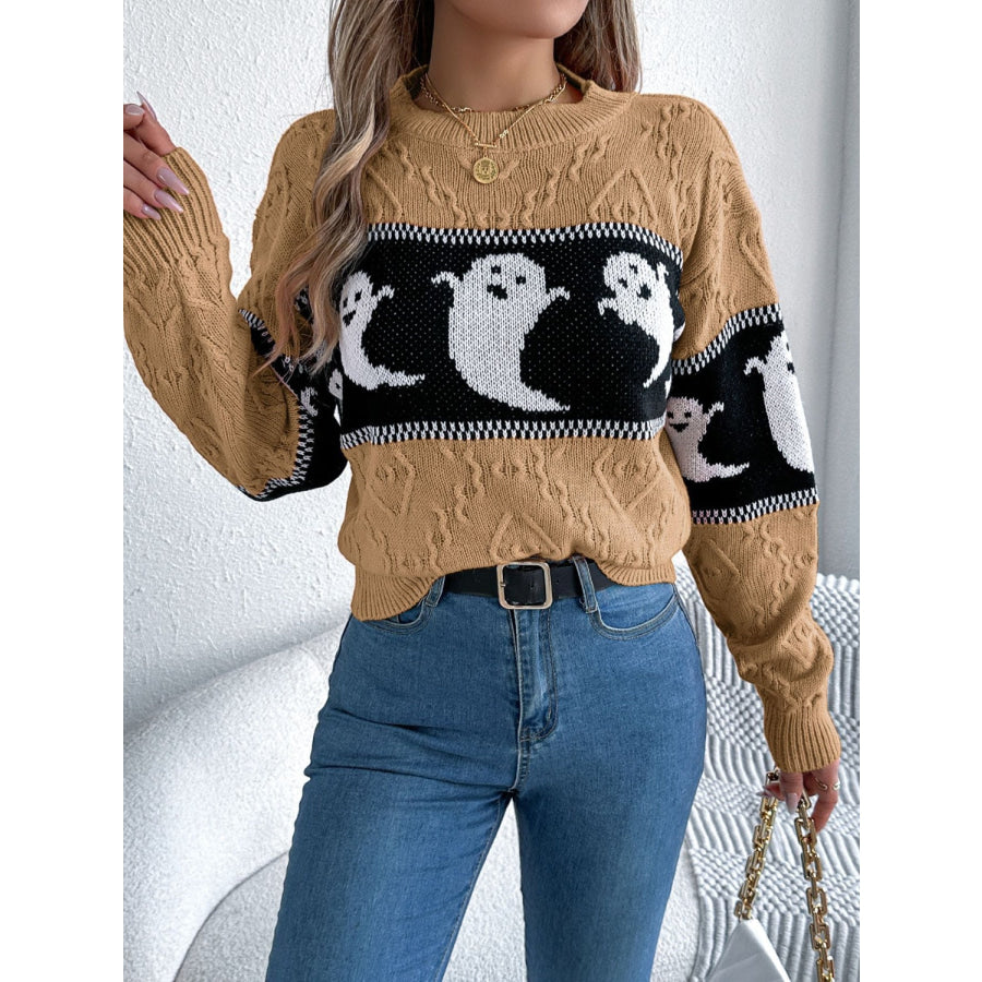 Ghost Round Neck Long Sleeve Sweater Apparel and Accessories