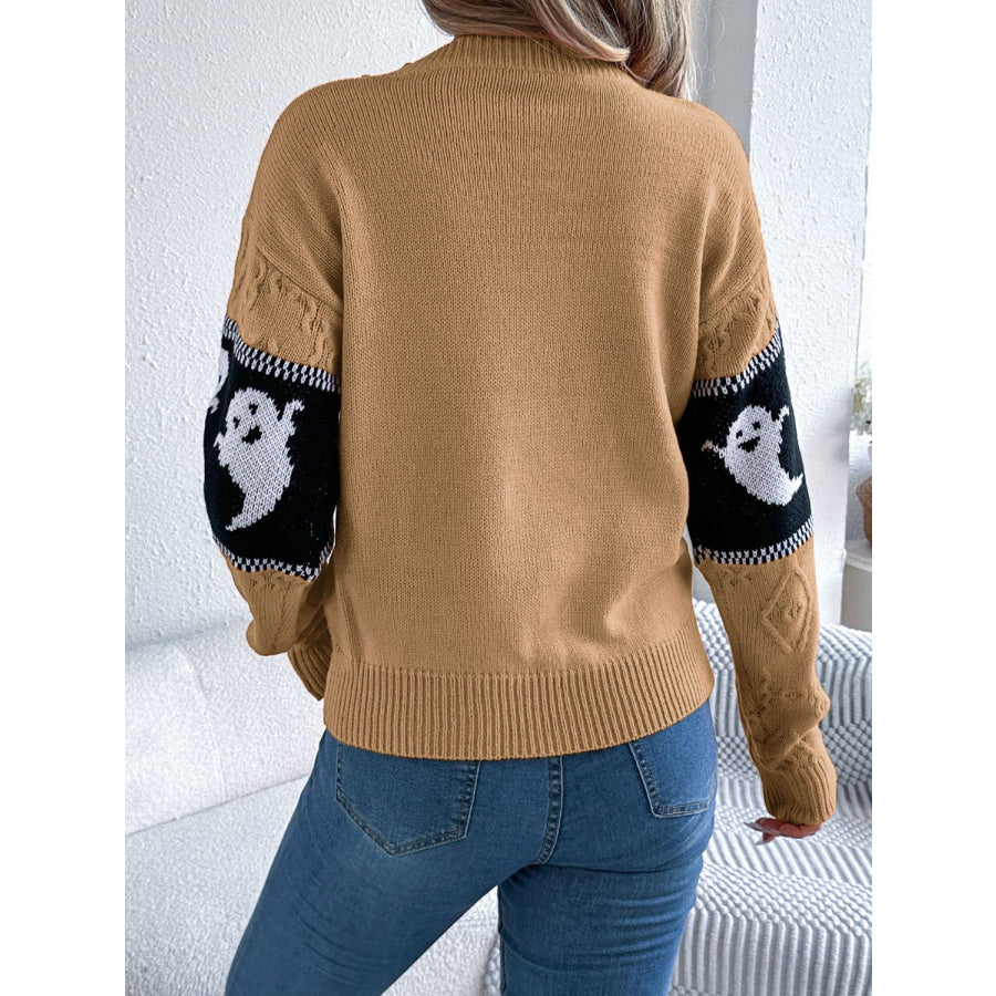 Ghost Round Neck Long Sleeve Sweater Apparel and Accessories