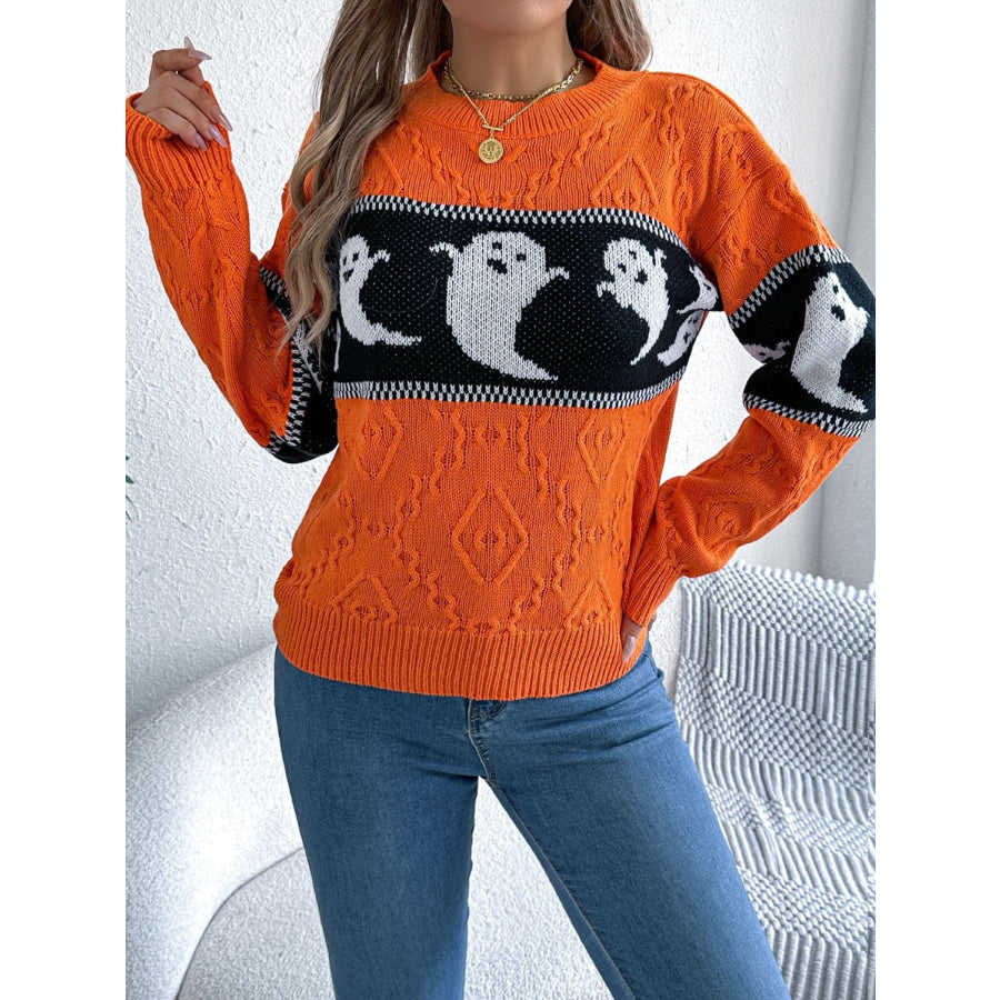 Ghost Round Neck Long Sleeve Sweater Apparel and Accessories