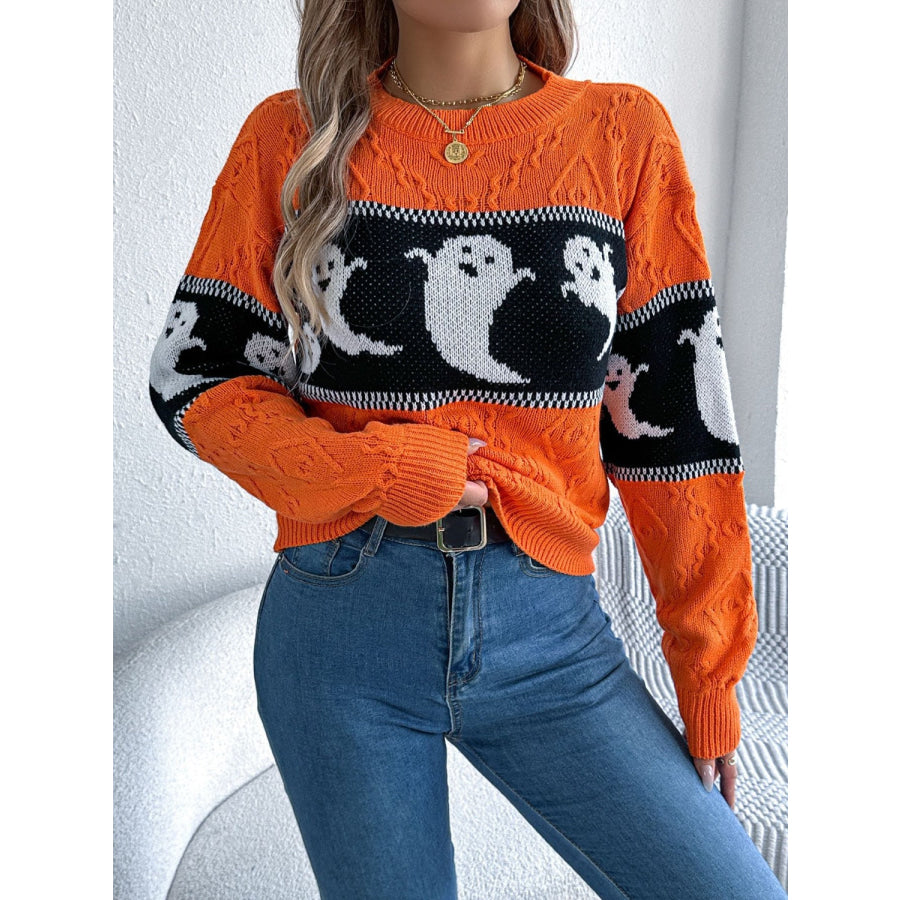 Ghost Round Neck Long Sleeve Sweater Apparel and Accessories