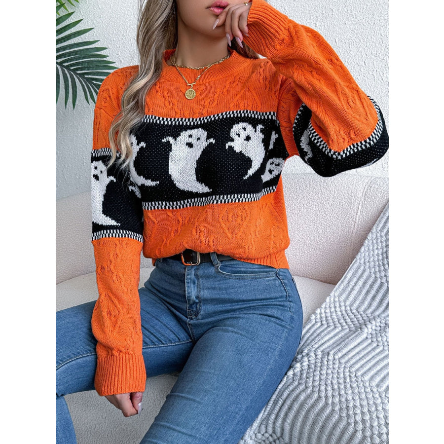 Ghost Round Neck Long Sleeve Sweater Apparel and Accessories