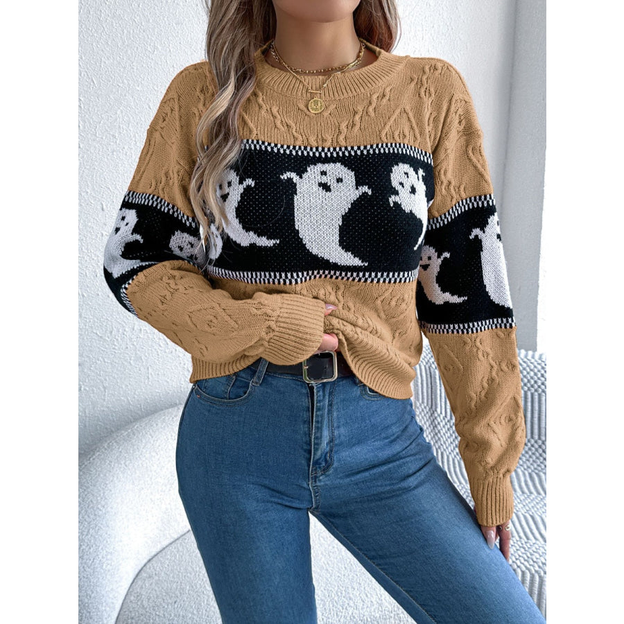 Ghost Round Neck Long Sleeve Sweater Apparel and Accessories