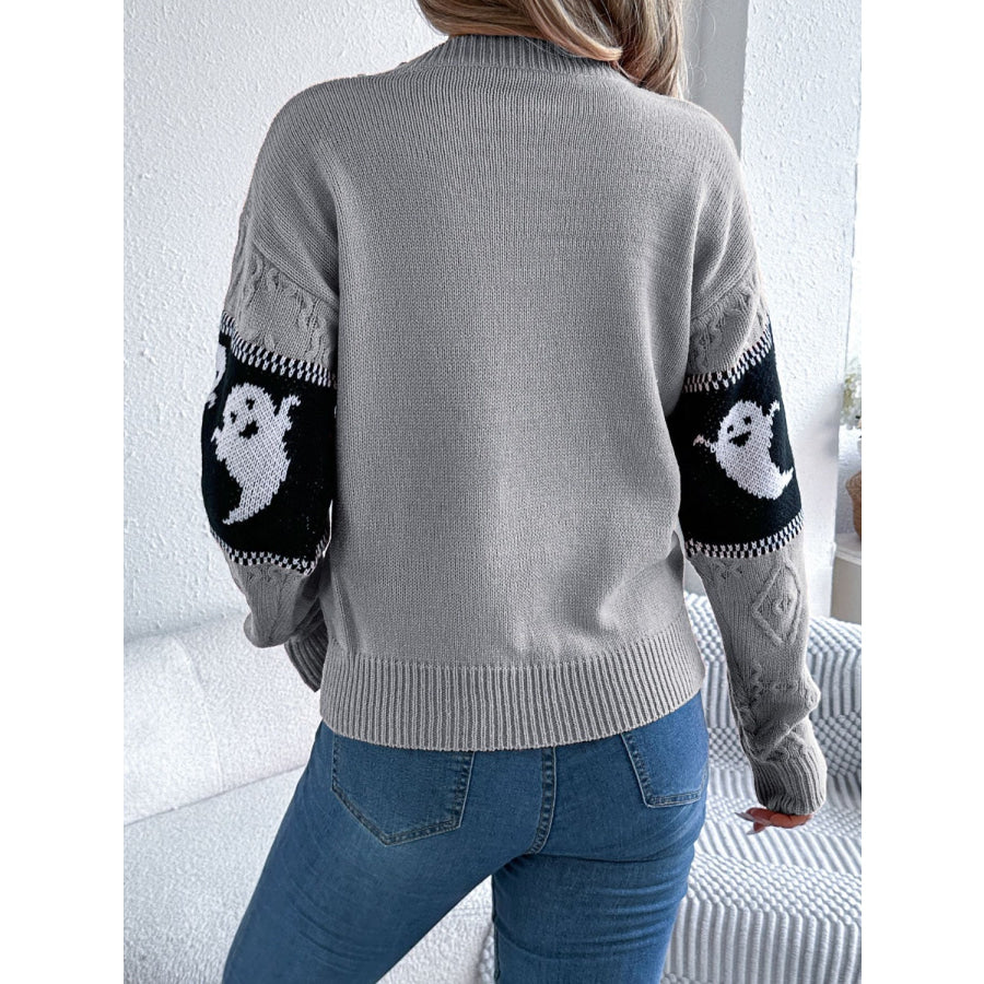 Ghost Round Neck Long Sleeve Sweater Apparel and Accessories