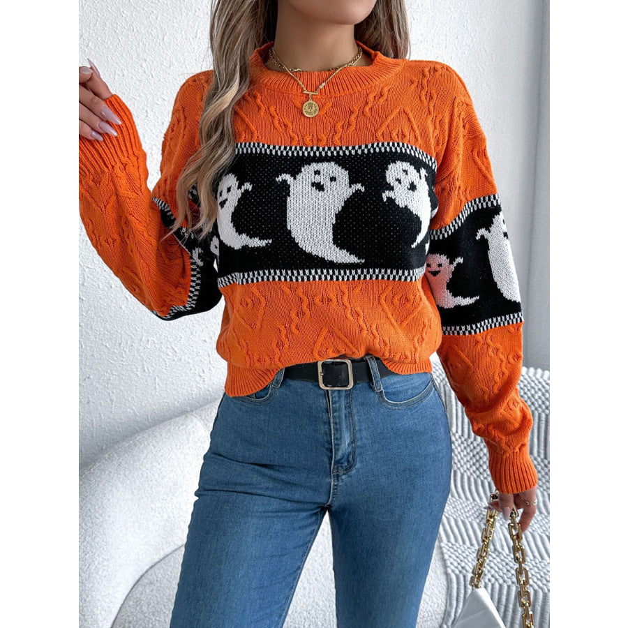 Ghost Round Neck Long Sleeve Sweater Apparel and Accessories