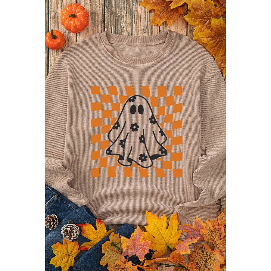 Ghost Round Neck Long Sleeve Sweatshirt Mocha / S Apparel and Accessories