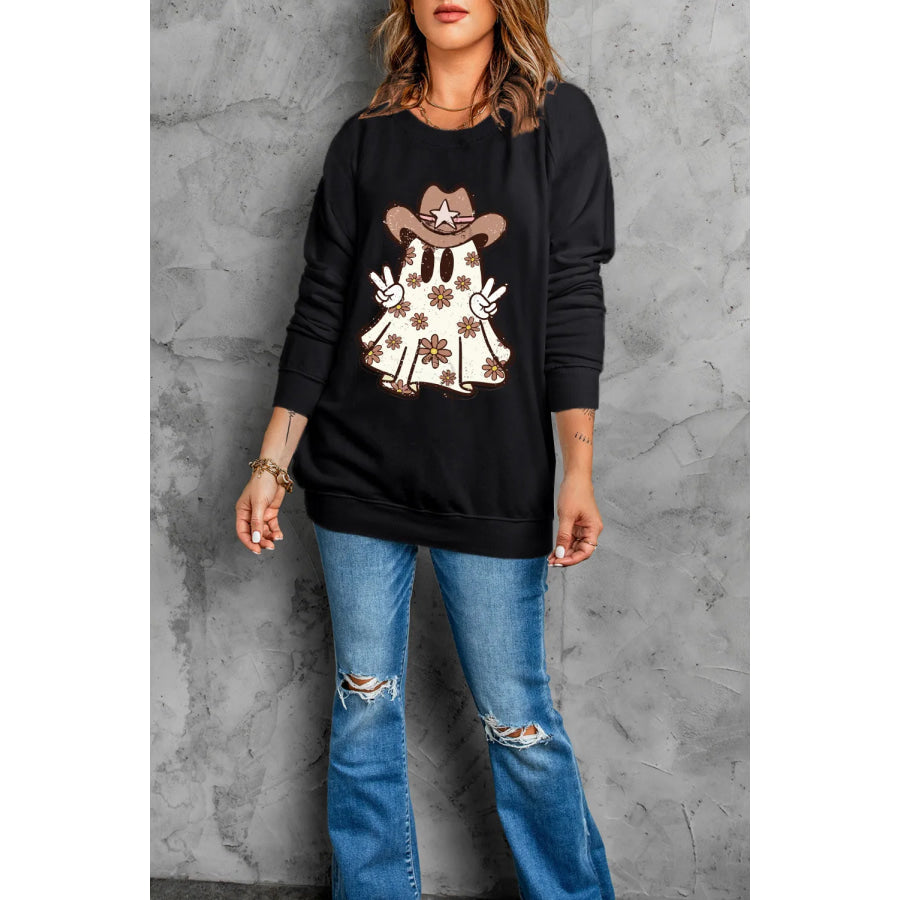 Ghost Round Neck Long Sleeve Sweatshirt Apparel and Accessories