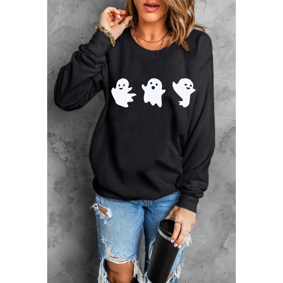 Ghost Round Neck Long Sleeve Sweatshirt Black / S Apparel and Accessories