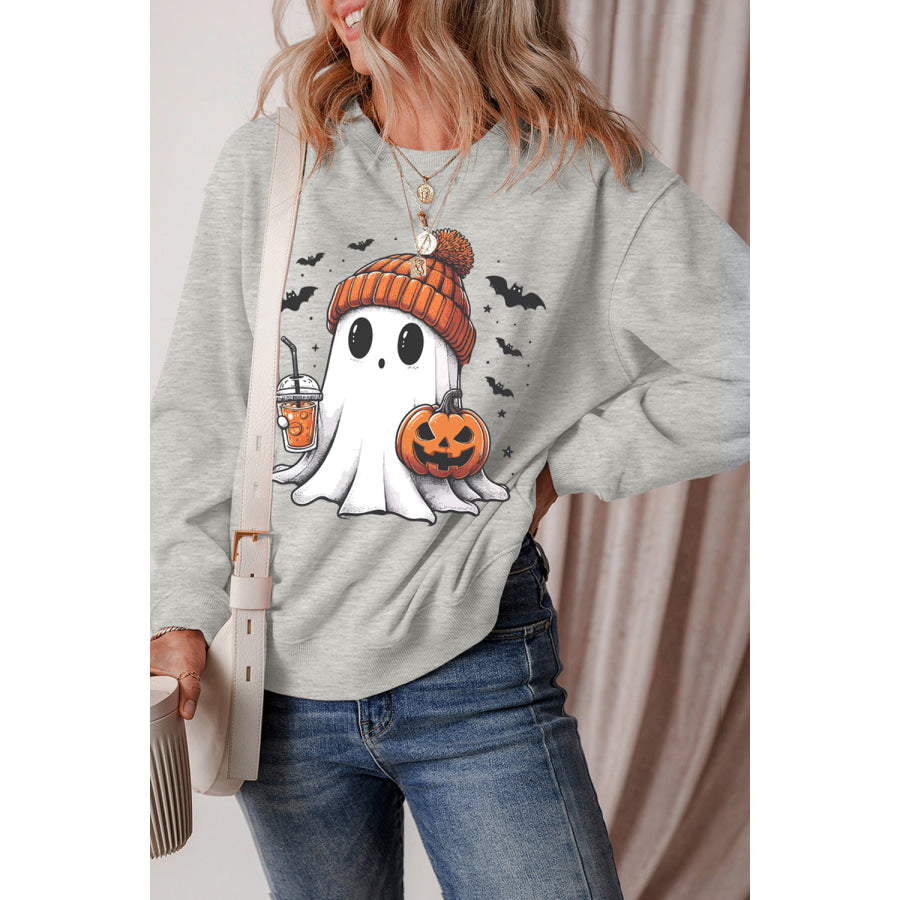 Ghost Round Neck Long Sleeve Sweatshirt Gray / S Apparel and Accessories