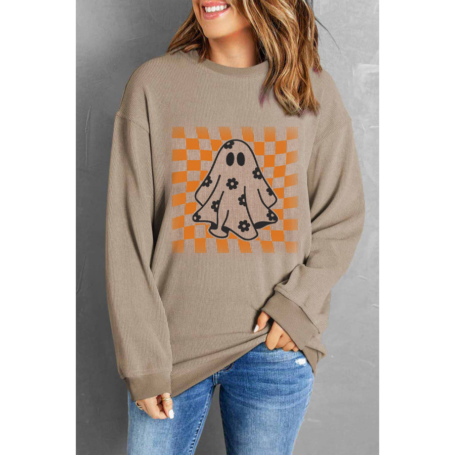 Ghost Round Neck Long Sleeve Sweatshirt Mocha / S Apparel and Accessories