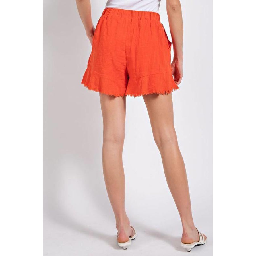Gigio Lined Fluttered Hem Patch Pocket Shorts with Cut Edge Detail and Elastic Waist Shorts