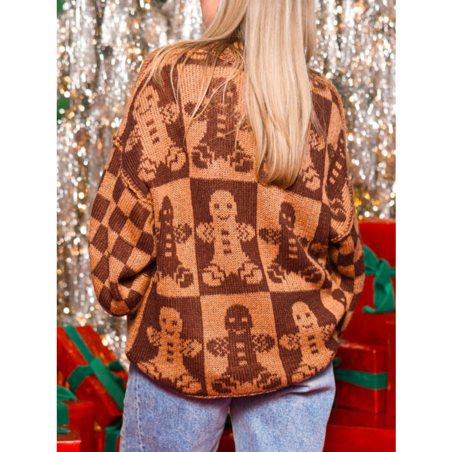 Gingerbread Man Round Neck Drop Shoulder Sweater Apparel and Accessories