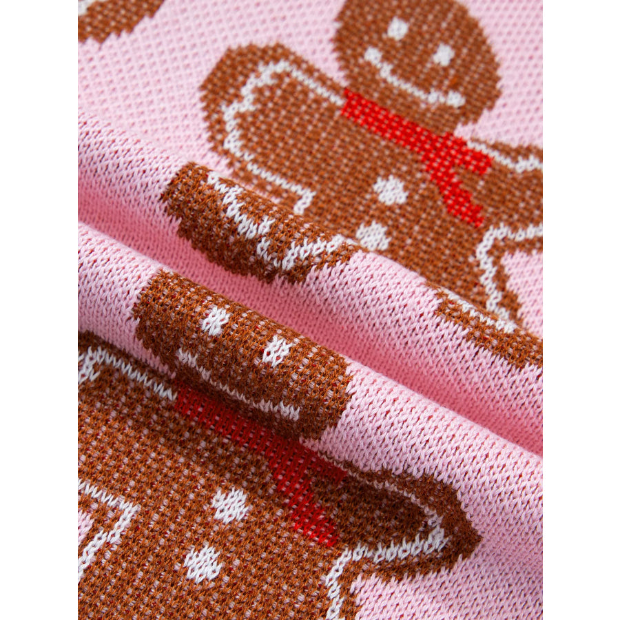 Gingerbread Pattern Round Neck Long Sleeve Shift Sweater Apparel and Accessories