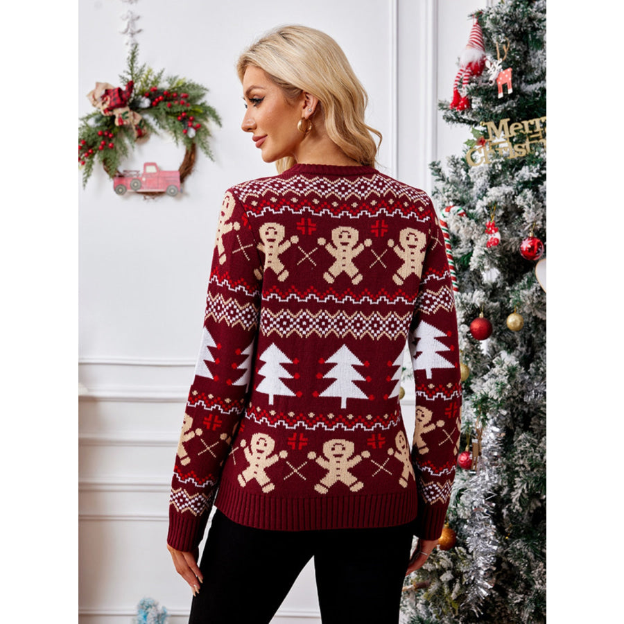 Gingerbread Round Neck Long Sleeve Sweater Apparel and Accessories