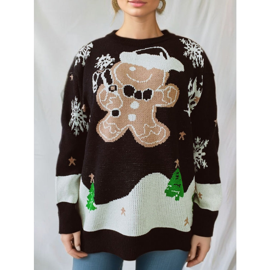 Gingersnap Round Neck Long Sleeve Sweater Apparel and Accessories