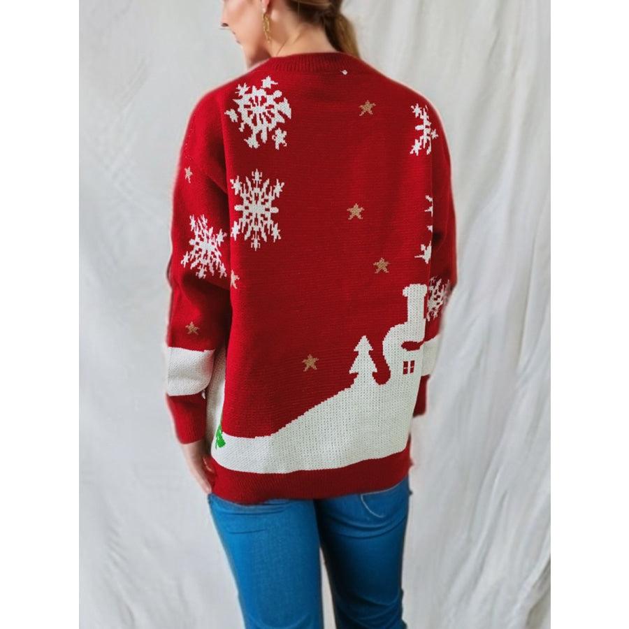 Gingersnap Round Neck Long Sleeve Sweater Deep Red / S Apparel and Accessories