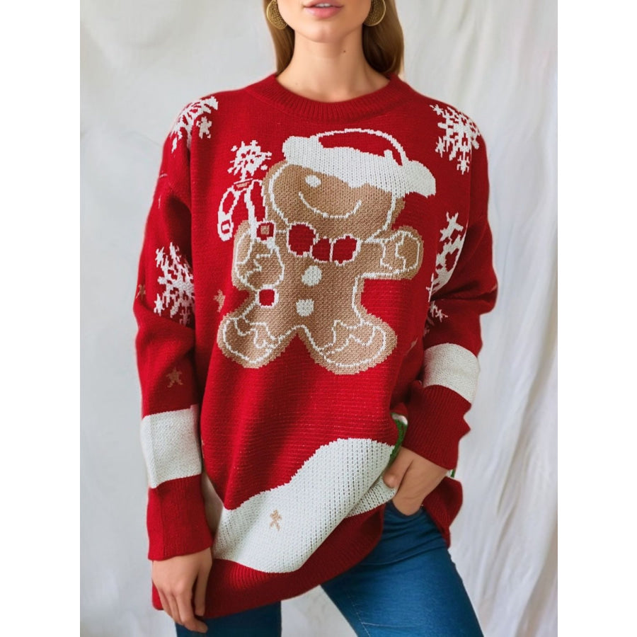 Gingersnap Round Neck Long Sleeve Sweater Deep Red / S Apparel and Accessories