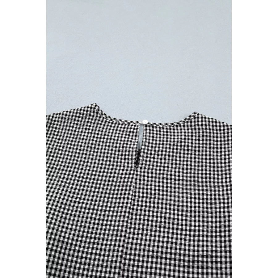Gingham Bow Half Sleeve Blouse Apparel and Accessories