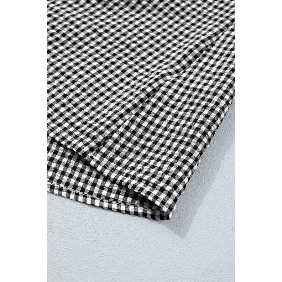 Gingham Bow Half Sleeve Blouse Apparel and Accessories