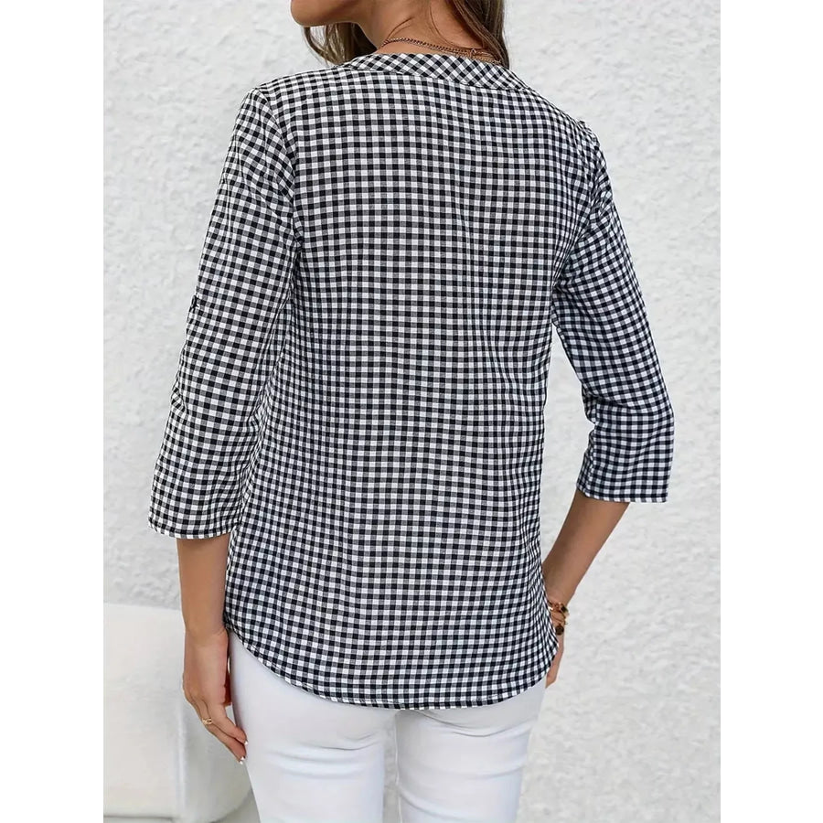 Gingham Button Detail Blouse Apparel and Accessories