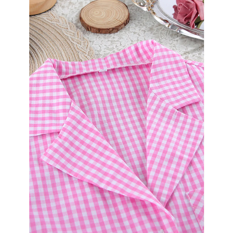 Gingham Button-Down Top and Pants Loungewear Set Apparel and Accessories