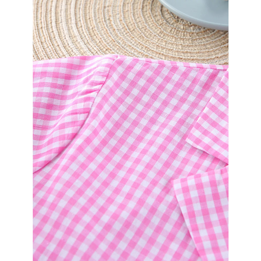 Gingham Button-Down Top and Pants Loungewear Set Apparel and Accessories