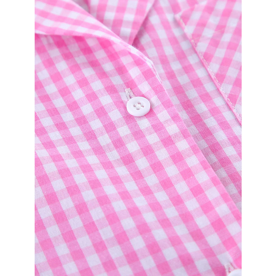 Gingham Button-Down Top and Pants Loungewear Set Apparel and Accessories