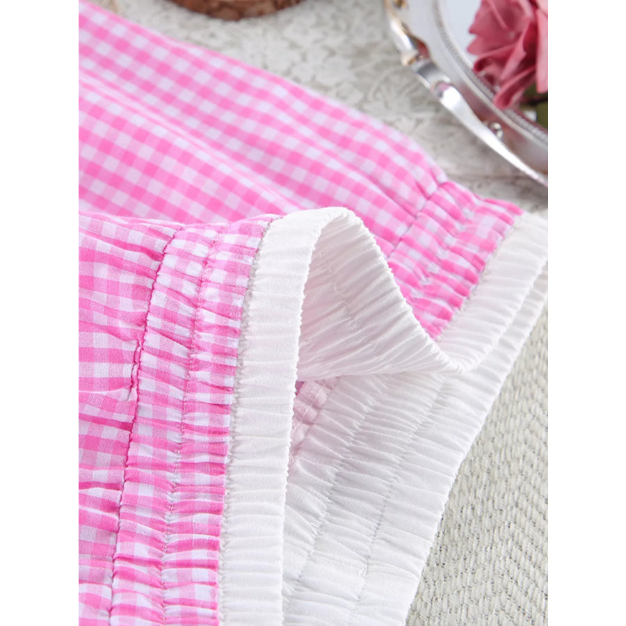 Gingham Button-Down Top and Pants Loungewear Set Apparel and Accessories