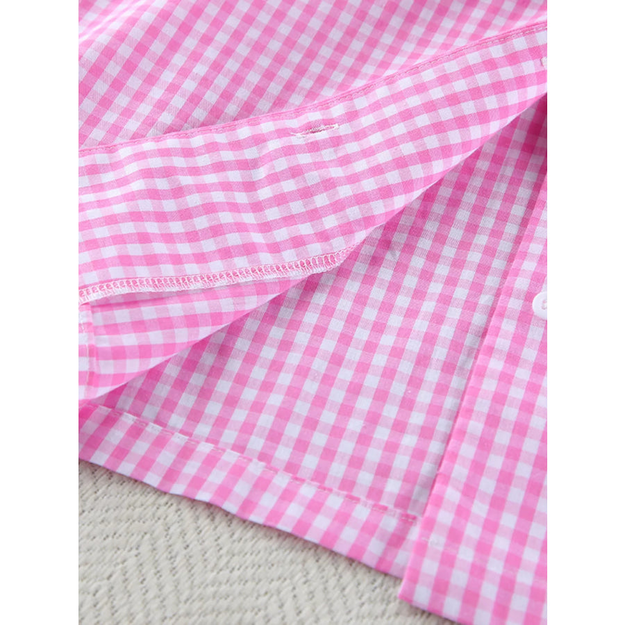Gingham Button-Down Top and Pants Loungewear Set Apparel and Accessories